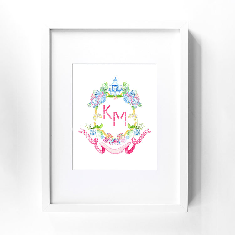 Chinoiserie Pagoda Monogram Crest Print