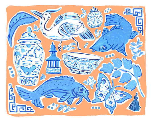 Blue Chinoiserie Collage Print