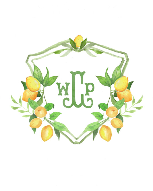 Lemon Monogram Crest Print